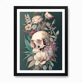 Skull With Floral Patterns 2 Pastel Botanical Art Print