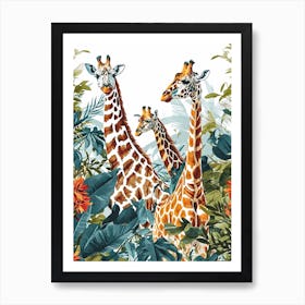 Giraffes In The Leaves Watercolour Illustration 2 Art Print