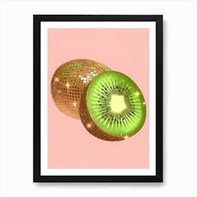 Disco Ball Kiwi Pink Disco Poster Trendy Art Food Kitchen Art Print