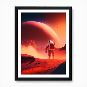 Astronaut Landing On Mars Neon Nights 4 Art Print