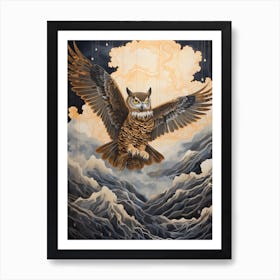 Great Horned Owl 2 Gold Detail Painting Art Print