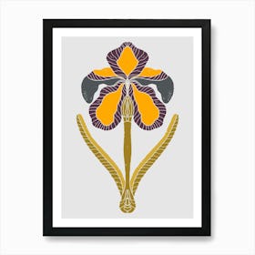 Iris Folk Art Flower Retro Style Art Print