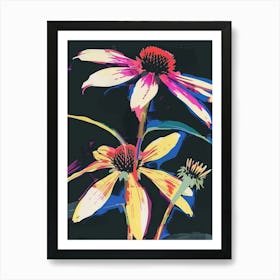 Neon Flowers On Black Coneflower 1 Art Print