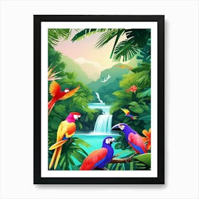 Colorful Parrots In The Jungle 3 Art Print