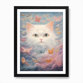 Surreal Cat With Clouds And Butterflies, Louis Wain Art Print