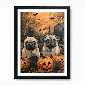 Halloween Pugs Watercolor 1 Póster