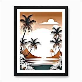 Sunset With Palm Trees Vector Art Print