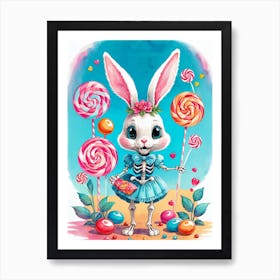 Cute Skeleton Rabbit With Candies Painting (11) Art Print