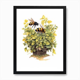 Southern Plains Bumble Bee Beehive Watercolour Illustration 2 Art Print