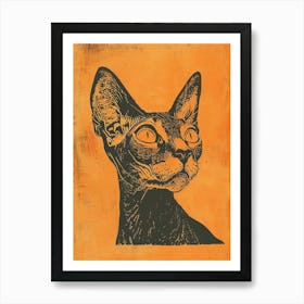 Cornish Rex Cat Linocut Blockprint 7 Art Print