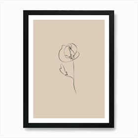 Line Art Flower 2 - Beige Art Print