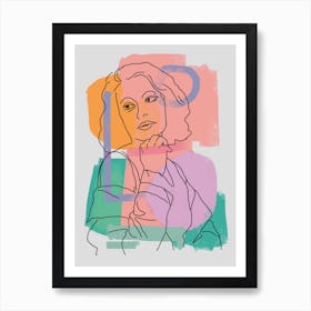 Line Art Portrait With Abstract Paint Art Print
