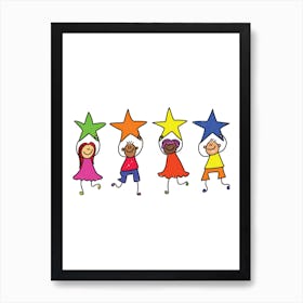 Children Playing, Fun, Children's, Kids, Nursery, Cot, Bedroom, Animal, Colourful, Art, Wall Print Art Print