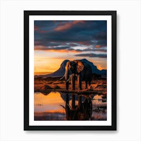 Sunset Elephant In Kenya Art Print