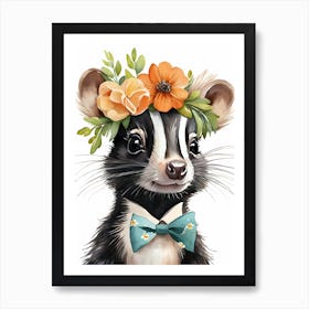 Baby Skunk Flower Crown Bowties Woodland Animal Nursery Decor (19) Art Print
