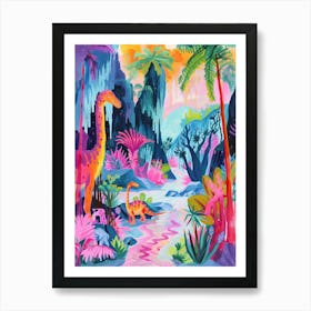 Colourful Dinosaur Friends By The River Art Print