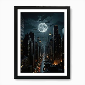 Full Moon In New York City 1 Art Print