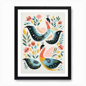 Folk Style Bird Painting Swan 4 Art Print