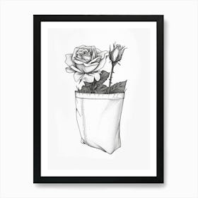 English Rose In A Pocket Line Drawing 3 Art Print