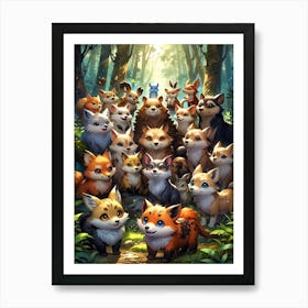 Foxes In The Forest 2 Art Print