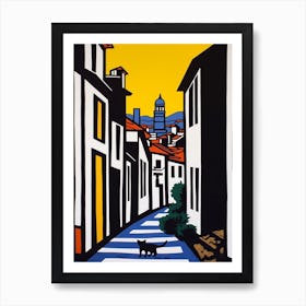 Painting Of Florence With A Cat In The Style Of Pop Art, Illustration Style 1 Art Print