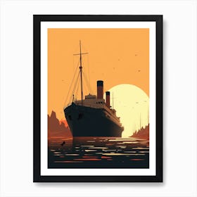 Titanic Ship Sunset Minimalist 1 Art Print