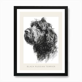 Black Russian Terrier Dog Line Sketch 1 Poster Art Print