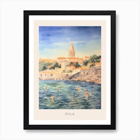 Swimming In Pula Croatia Watercolour Poster Art Print