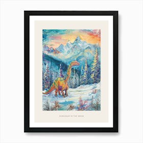 Colourful Dinosaur In A Snowy Landscape 1 Poster Poster