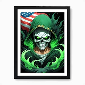 American Flag Floral Face Evil Death Skull (25) Art Print