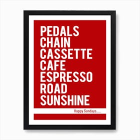 Happy Sundays Road Cycling Cafe Stop Print Red | Bike Wall Art | Bike Print Art Print