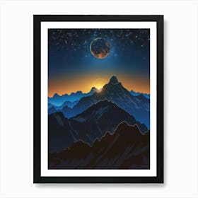 Moon Over Mountains 1 Art Print