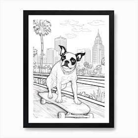 Boston Terrier Dog Skateboarding Line Art 2 Art Print