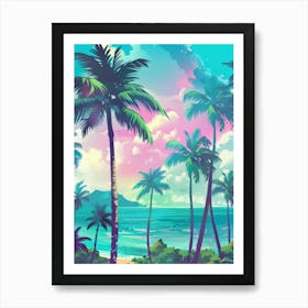 Tropical Beach With Palm Trees Art Print