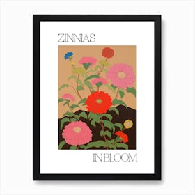 Zinnias In Bloom Flowers Bold Illustration 3 Art Print