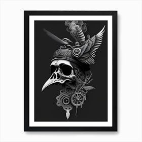 Skull With Bird Motifs 5 Colourful Stream Punk Art Print