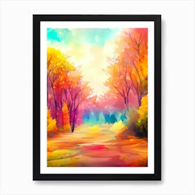 Watercolor Autumn Forest Art Print