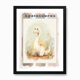 Cute Cartoon Apatosaurus Dinosaur Watercolour 1 Poster Art Print