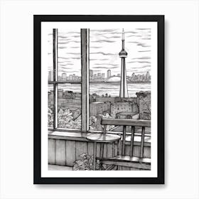 Window View Of Toronto Canada   Black And White Colouring Pages Line Art 3 Art Print