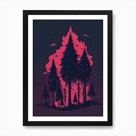 A Fantasy Forest At Night In Red Theme 59 Art Print