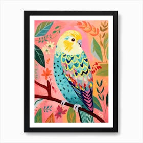 Pink Scandi Budgerigar 1 Art Print