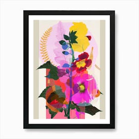 Hollyhock 4 Neon Flower Collage Art Print