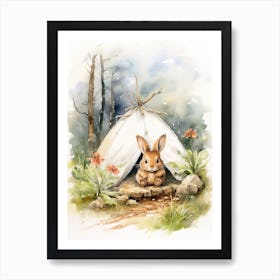 Bunny Camping Rabbit Prints Watercolour 3 Art Print