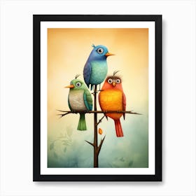 Three Birds On A Branch Art Print