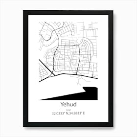 Yehud,Israel Minimalist Map Art Print