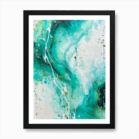 Acrylic Painting Of An Abstract Design Featuring Dirty Watercolor Splashes Blending Teal Green An (7) Art Print