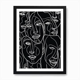Faces In Black And White Line Art 6 Art Print
