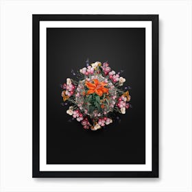 Vintage Thunberg's Orange Lily Floral Wreath on Wrought Iron Black n.2391 Art Print