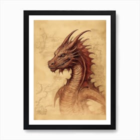 Vintage Dragon Line Drawing  Affiche