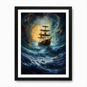 Ship In Stormy Sea 2 Art Print